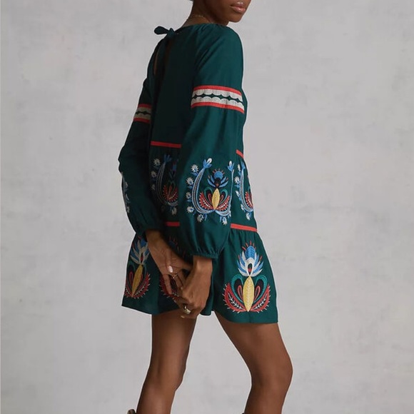 NWT Anthropologie Let Me Be Embroidered Tunic Dress Green Size XXS - Picture 4 of 4